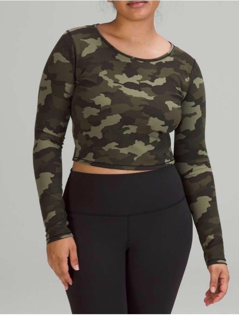 lululemon athletica Wunder Train Green Camo Long-Sleeve Crop Top